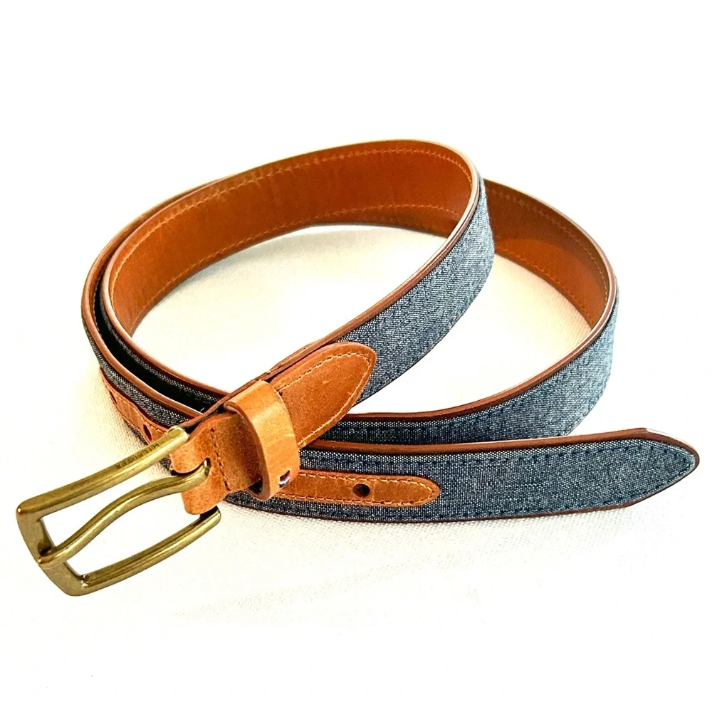 Tommy Hilfiger Leather Denim Ribbon Belt Men’s Belt Sz 42 Casual Preppy